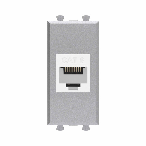 Компьютерная розетка RJ-45 без шторки модульная, кат.6, Avanti, закаленная сталь, 1 модуль