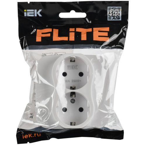 FLITE Розетка 2-местная с заземлением без защитных шторок безвинтовое крепление 16А РС12-1-А-ФлБ белый IEK FLITE Розетка 2-местная с заземлением без защитных шторок безвинтовое крепление 16А РС12-1-А-ФлБ белый IEK