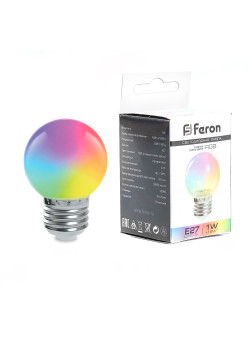 Лампа светодиодная Feron LB-37 Шарик матовый E27 1W 230V RGB быстрая смена цвета