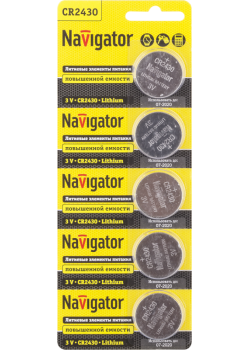 Элемент питания литиевый CR2430 94 781 NBT-CR2430-BP5 (блист.5шт) Navigator 94781