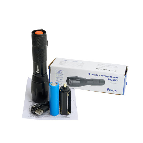 Фонарь ручной Feron TH2400 с аккумулятором USB ZOOM