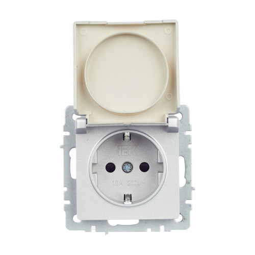 BRITE Розетка 1-местная с заземлением с защитными шторками и крышкой 16А IP44 РСбш10-3-44-БрА алюминий IEK BRITE Розетка 1-местная с заземлением с защитными шторками и крышкой 16А IP44 РСбш10-3-44-БрА алюминий IEK
