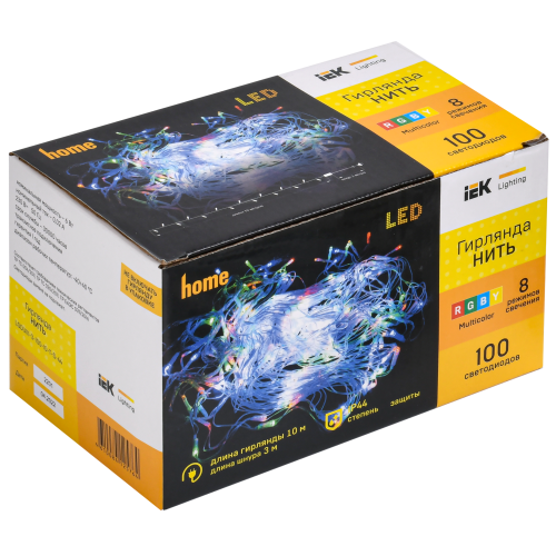 Гирлянда нить 10м 100 светодиодов RGB свет IP44 прозрачный шнур 3м 230В контроллер 8 сцен IEK Гирлянда нить 10м 100 светодиодов RGB свет IP44 прозрачный шнур 3м 230В контроллер 8 сцен IEK