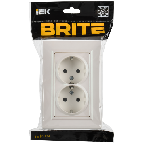 BRITE Розетка 2-местная с заземлением с защитными шторками плоская 16А в сборе РСшПл12-3-БрЖ жемчуг IEK BRITE Розетка 2-местная с заземлением с защитными шторками плоская 16А в сборе РСшПл12-3-БрЖ жемчуг IEK