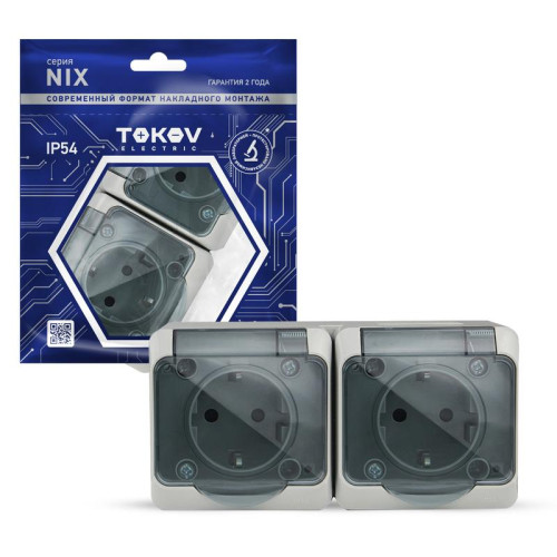 Розетка 2-м ОП Nix 16А IP54 250В с заземл. с прозр. крышкой сер. TOKOV ELECTRIC TKE-NX-R2Z-C06T-IP54 Розетка 2-м ОП Nix 16А IP54 250В с заземл. с прозр. крышкой сер. TOKOV ELECTRIC TKE-NX-R2Z-C06T-IP54