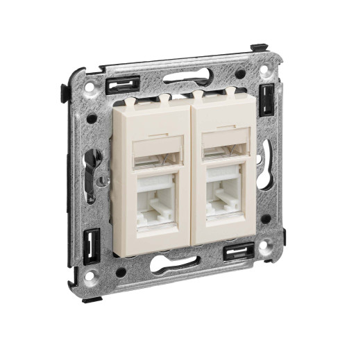 Компьютерная розетка RJ-45 в стену, кат.6А двойная, Avanti, ванильная дымка Компьютерная розетка RJ-45 в стену, кат.6А двойная, Avanti, ванильная дымка