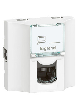 Розетка компьютерная проходная СП 2мод. Mosaic RJ45 кат.6A STP бел. Leg 078628