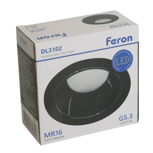 Светильник встраиваемый Feron DL3102 потолочный MR16 G5.3 черный + черный хром Светильник встраиваемый Feron DL3102 потолочный MR16 G5.3 черный + черный хром