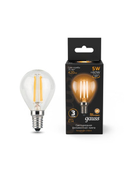 Лампа светодиодная филаментная Black Filament 5Вт P45 шар 2700К тепл. бел. E14 420лм GAUSS 105801105