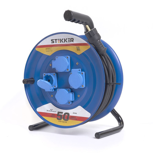 Удлинитель на металлической катушке 4-местный с/з Stekker, PRF02-41-50, 50м, 3*2,5, серия Professional, синий Удлинитель на металлической катушке 4-местный с/з Stekker, PRF02-41-50, 50м, 3*2,5, серия Professional, синий