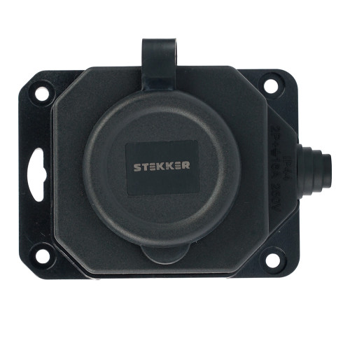 Розетка переносная 1-местная c/з STEKKER, RST16-1-44, 250В, 16А, IP44, черный