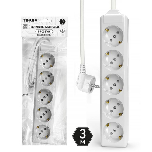 Удлинитель 5х3м с заземл. 10А 3х1.5 TOKOV LIGHT TKL-C01-BU5-3-1.5-Z