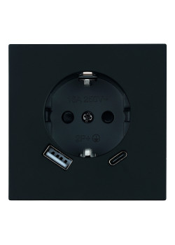 Розетка 1-местная з/ш с/з 16А + USB + Type C (механизм), STEKKER, 250В, 20W, серия Мия, RST16-3119-05, черный бархат