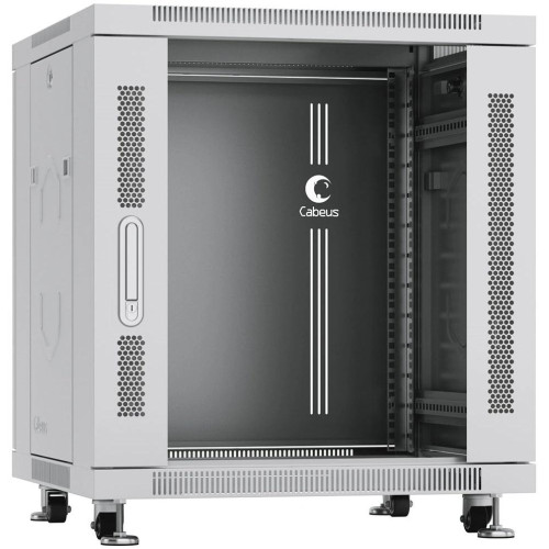 Шкаф коммутационный Cabeus (SH-05C-12U60/60) напольный 12U 600x600мм пер.дв.стекл металл 800кг серый 500мм 730мм IP20 сталь