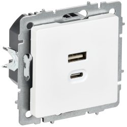 BRITE Розетка USB A+C 45Вт высокоскоростная зарядка РЮ11-2-БрАБ арктический белый IEK