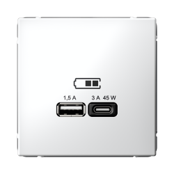 ARTGALLERY USB РОЗЕТКА A + тип-C 45Вт высокоскор.заряд. QC, PD, механизм, БЕЛЫЙ