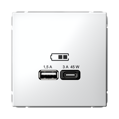 ARTGALLERY USB РОЗЕТКА A + тип-C 45Вт высокоскор.заряд. QC, PD, механизм, БЕЛЫЙ