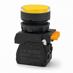 Кнопка SB-27 плоская без фиксации c подсветкой 220V AC 1NO желтая IP65