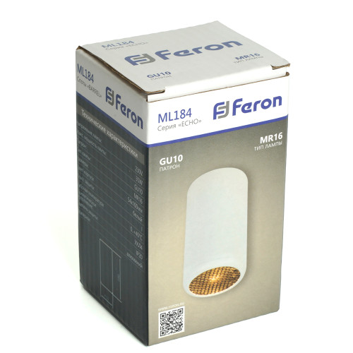 Светильник потолочный Feron ML184 Barrel ECHO MR16 GU10 35W 230V, белый, с антибликовой сеточкой Светильник потолочный Feron ML184 Barrel ECHO MR16 GU10 35W 230V, белый, с антибликовой сеточкой