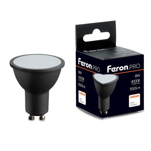 Лампа светодиодная Feron.PRO LB-1608 GU10 8W 175-265V 4000K в черном корпусе