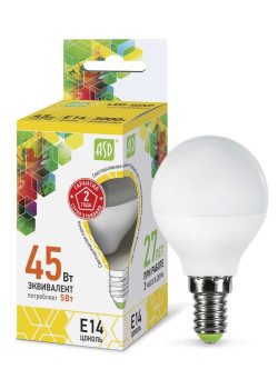 Лампа светодиодная LED-шар-standard 5Вт шар 3000К тепл. бел. E14 450лм 160-260В ASD 4690612002125