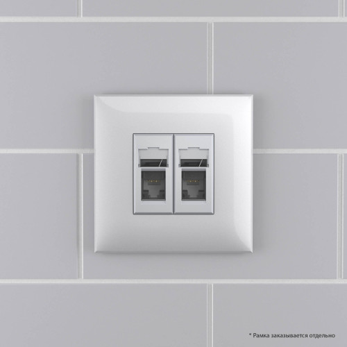 Компьютерная розетка RJ-45 в стену, кат.6 двойная, Компьютерная розетка RJ-45 в стену, кат.6 двойная,