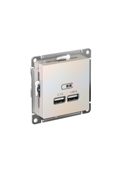 ATLASDESIGN USB РОЗЕТКА A+A, 5В/2,1А, 2х5В/1,05А, механизм, ЖЕМЧУГ