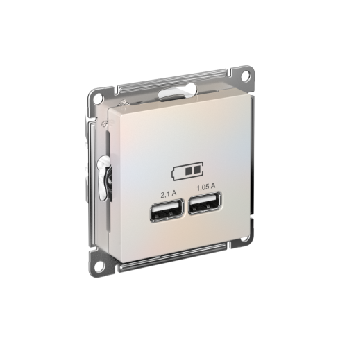 ATLASDESIGN USB РОЗЕТКА A+A, 5В/2,1А, 2х5В/1,05А, механизм, ЖЕМЧУГ