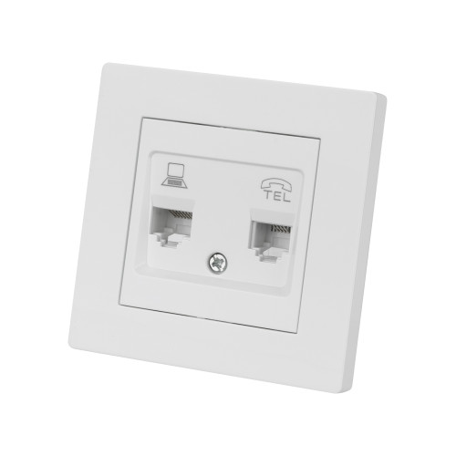 Розетка телефонная RJ11 + компьютерная RJ45 белая Розетка телефонная RJ11 + компьютерная RJ45 белая