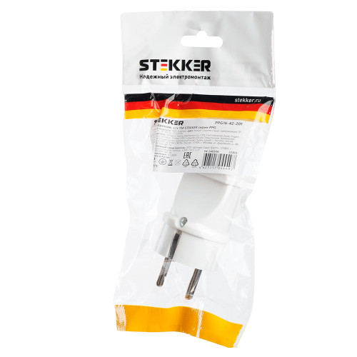 Вилка STEKKER PPG16-42-201 прямая с заземляющим контактом, ABS пластик 250В, 16A, IP20, белая Вилка STEKKER PPG16-42-201 прямая с заземляющим контактом, ABS пластик 250В, 16A, IP20, белая