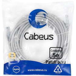Патч-корд Cabeus PC-UTP-RJ45-CAT.5E-10M-LSZH U/UTP RJ-45 вил.-вилка RJ-45 кат.5E 10м серый LSZH