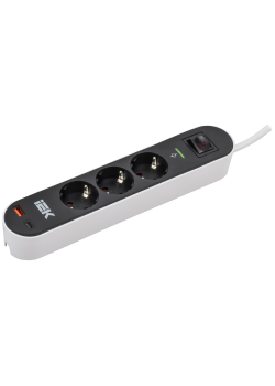 Фильтр сетевой СФ-03К 16А USB A+C 20Вт 1,5м 3х1,5мм2 черный IEK