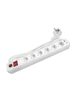 Удлинитель с сетевым фильтром 6х3м с заземл. 10А IP20 2.2кВт USB type-A + type-C ПВС 3х0.75 с выкл. бел. UNIVersal 2544