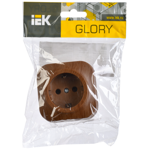 GLORY Розетка 1-местная для открытой установки с заземлением без защитных шторок 16А РС20-3-ХД дуб IEK GLORY Розетка 1-местная для открытой установки с заземлением без защитных шторок 16А РС20-3-ХД дуб IEK