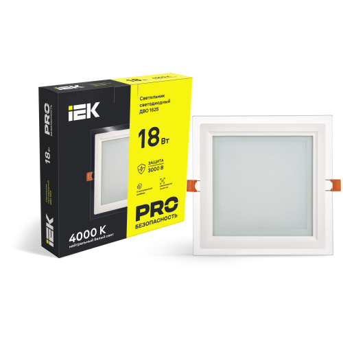 Светильник светодиодный ДВО 1625 со стеклом квадрат 18Вт 4000К IP20 IEK Светильник светодиодный ДВО 1625 со стеклом квадрат 18Вт 4000К IP20 IEK