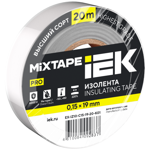 MIXTAPE PRO Изолента 0,15х19мм белая 20м IEK