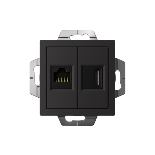 ATLASDESIGN РОЗЕТКА двойная HDMI+RJ45, кат. 5е, механизм, КАРБОН ATLASDESIGN РОЗЕТКА двойная HDMI+RJ45, кат. 5е, механизм, КАРБОН