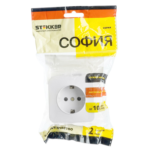 Розетка 1-местная с/з открытой установки, STEKKER, 250В, 16А, IP20, серия София, белый, MST16-11-01 Розетка 1-местная с/з открытой установки, STEKKER, 250В, 16А, IP20, серия София, белый, MST16-11-01