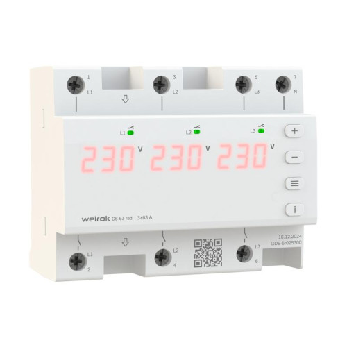 Реле напряжения D6-63 red Welrok 4660251140410 Реле напряжения D6-63 red Welrok 4660251140410