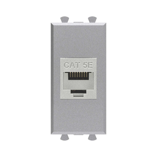 Компьютерная розетка RJ-45 без шторки модульная, кат.5е экранированная, Avanti, закаленная сталь, 1 модуль