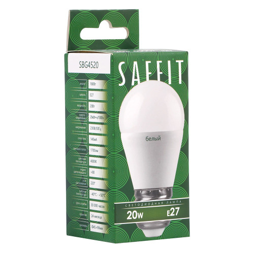 Лампа светодиодная SAFFIT SBG4520 Шарик E27 20W 230V 4000K