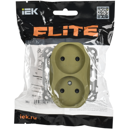 FLITE Розетка 2-местная без заземления с защитными шторками безвинтовое крепление 10А РСш02-1-ФлО оливковый IEK FLITE Розетка 2-местная без заземления с защитными шторками безвинтовое крепление 10А РСш02-1-ФлО оливковый IEK