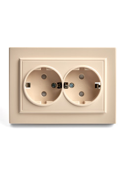 Розетка 2-местная с/з, STEKKER, PST16-9014-02, 250В, 16А с защитной шторкой, серия Эрна, слоновая кость