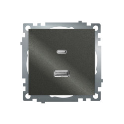 Розетка 2-местная USB + type C (механизм), 250В, 3А, max 20W, серия Катрин, графит, GLS10-7116-06