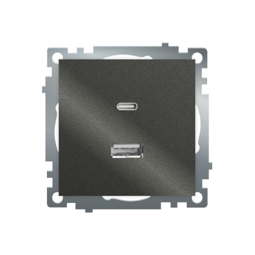 Розетка 2-местная USB + type C (механизм), 250В, 3А, max 20W, серия Катрин, графит, GLS10-7116-06