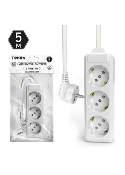 Удлинитель 3х5м с заземл. 10А 3х1.5 TOKOV LIGHT TKL-C01-BU3-5-1.5-Z