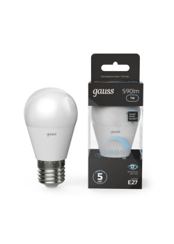 Лампа светодиодная Black 7Вт P45 шар 4100К нейтр. бел. E27 590лм диммир. GAUSS 105102207-D