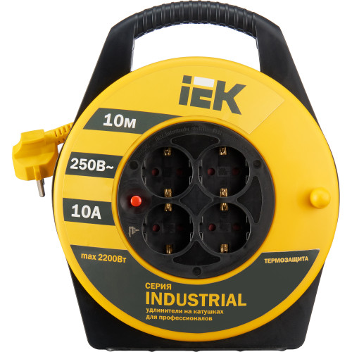 INDUSTRIAL Катушка УК10 4 места с заземлением с термозащитой 3х1,0мм2 10м IEK