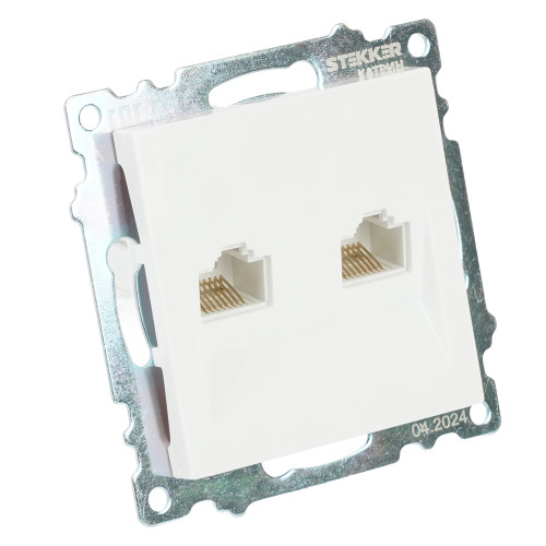 Розетка компьютерная 2-местная RJ-45 (механизм) STEKKER GLS00-7109-01 , серия Катрин, белый Розетка компьютерная 2-местная RJ-45 (механизм) STEKKER GLS00-7109-01 , серия Катрин, белый