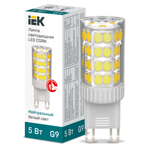 Лампа светодиодная CORN капсула 5Вт 230В 4000К керамика G9 IEK